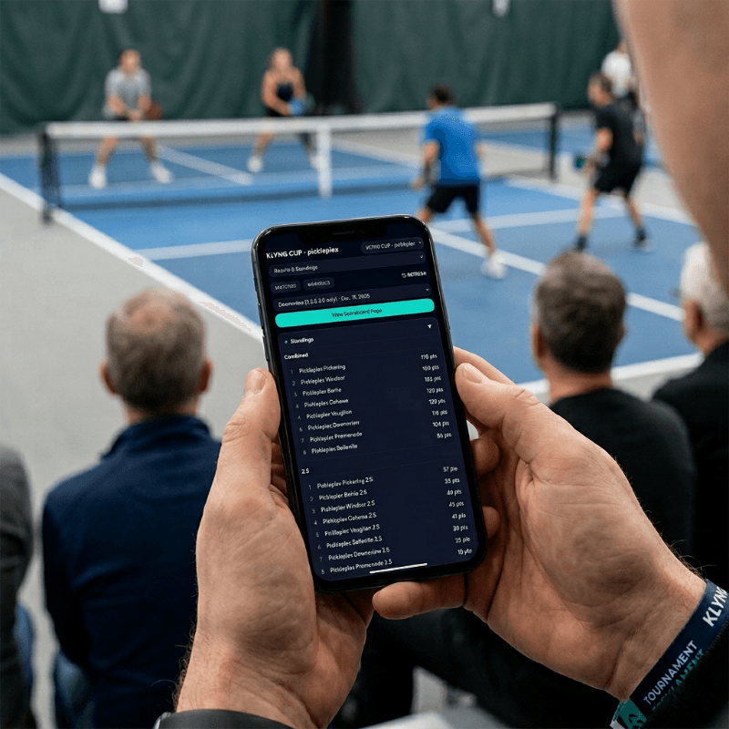 Season standings on mobile phone held by spectator at tournament